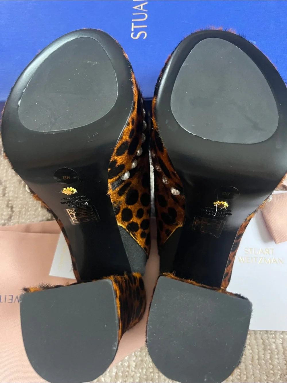 Stuart Weitzman NEW W BOX sky high faux pearl leopard platform sandals sz 8
